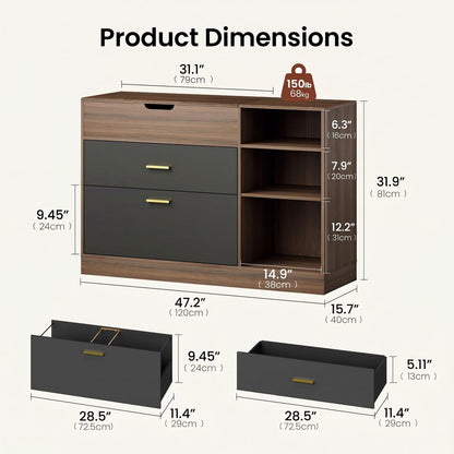 ModernMate Office File Cabinet w/ 2 Drawers, 47.2" Flip - Top Lateral Filing Cabinets w/Adjustable Shelf, Letter/Legal / A4 Hanging File Drawer for Home Office Storage Organizer
