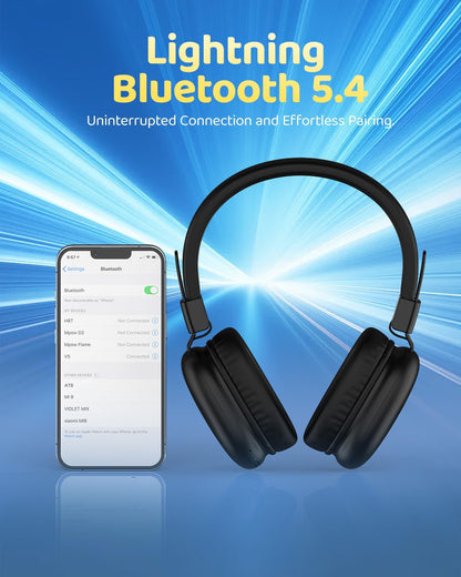 awatrue Kids Bluetooth Headphones, Over-Ear Wireless Headphones with Microphone, Safe-Volume 85dBA, Bluetooth 5.4, Foldable Lightweight and Comfortable, 50H Playtime, USB-C Charging, Black