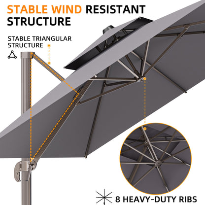 ORYNTREX 10' X 13' Outdoor Patio Umbrella Large Rectangle Cantilever Umbrella Heavy Duty 360°Rotation Offset Umbrella for Garden Deck Pool Patio,Grey