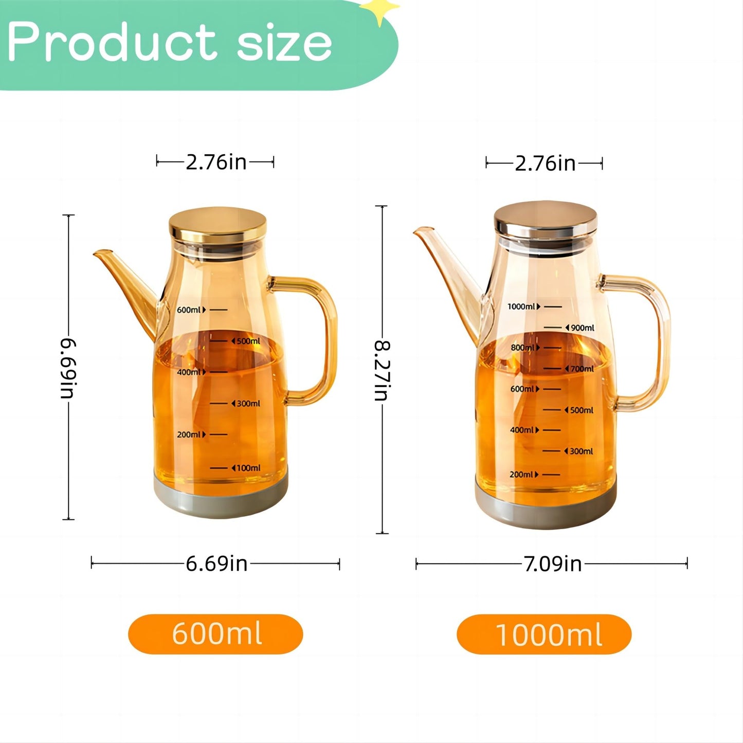 SQDWYGUO 2025 Oil Dispenser Bottle with Drip Free Spout Food Grade Oil Vinegar Cooking Sprayer Kitchen Glass Container Bottles (600 ML)