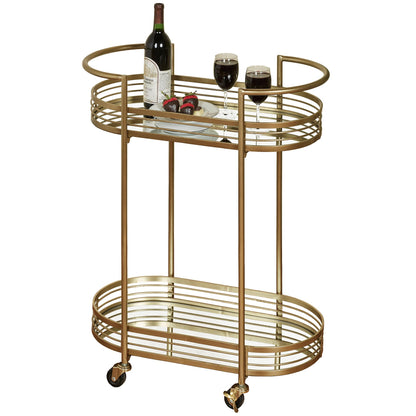 Touch of Class Stylish Contemporary Delta Mirrored Rolling Serving Cart Locking Casters Gold