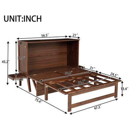 Ball & Cast Queen Size Murphy Bed W/Desk,Horizontal Hidden Wall Bed W/Gas Struts,Space-Saving Murphy Bed Cabinet for Home Office,Apartment,Guest Room,Walnut