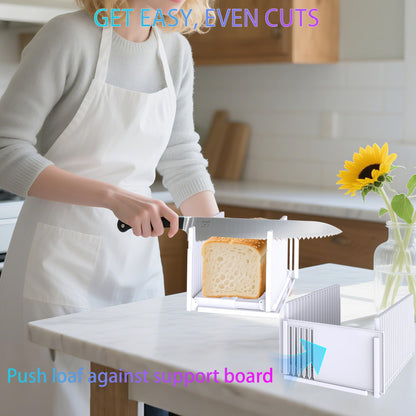 Bread Slicer for Homemade Breads , Adjustable Thickness Slicing Guide , Foldable Portable Bread Cutter Suitability for Homemade Breads, Bagel ,Cakes - Kitchen Gadget, Baking Tool ,Gifts for Mom Dad