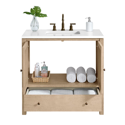 Alaterre Furniture Lucca Bathroom Vanity - Freestanding Cabinet Without Sink - 36 Inch Wood Bathroom Vanity with Large Drawer and Soft-Close Doors - Under Sink Cabinet Only (Natural)