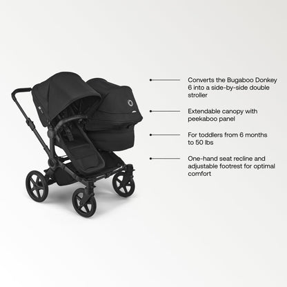 Bugaboo Donkey 6 Sibling Seat – Complete Second Seat Kit for Side-by-Side Double Stroller Conversion, Reversible & Reclining Toddler Seat with Sun Canopy – Deep Indigo