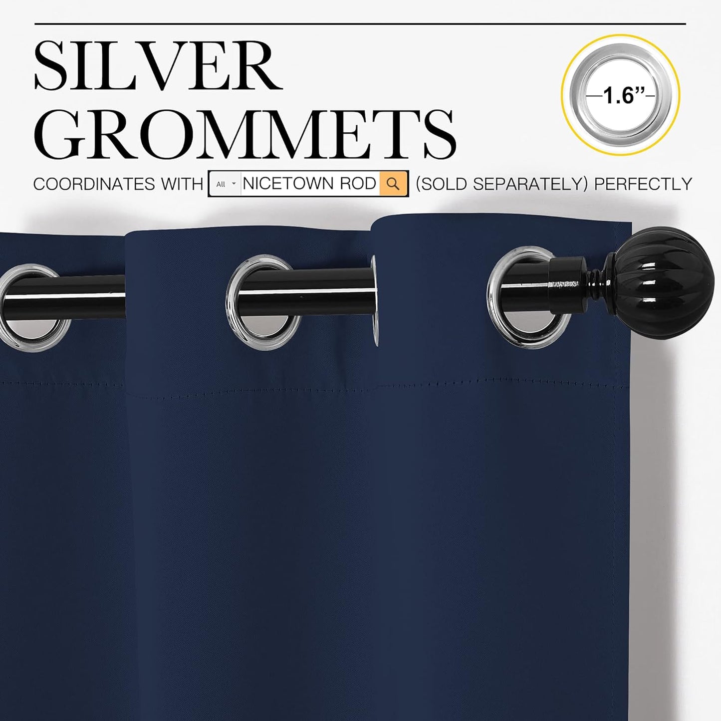 NICETOWN Navy Blackout Curtains - Thermal Insulated Room Darkening Drapes | 55" W x 86" L, Set of 2