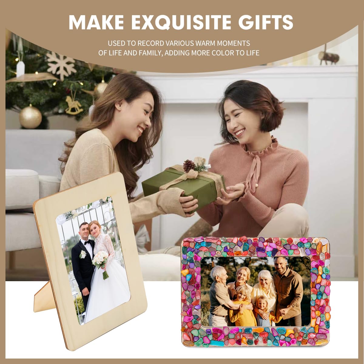 zjdbset DIY Mosaic Photo Frame Craft Kit for 4 * 6 Photo,8 Pcs DIY Unfinished Wooden Picture Frames with Mosaic Tiles for DIY Craft