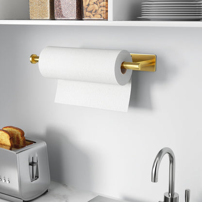 Paper Towel Holder - Self-Adhesive or Drilling, Gold, Wall Mounted, SUS304 Stainless Steel Kitchen Roll Dispenser Under Cabinet