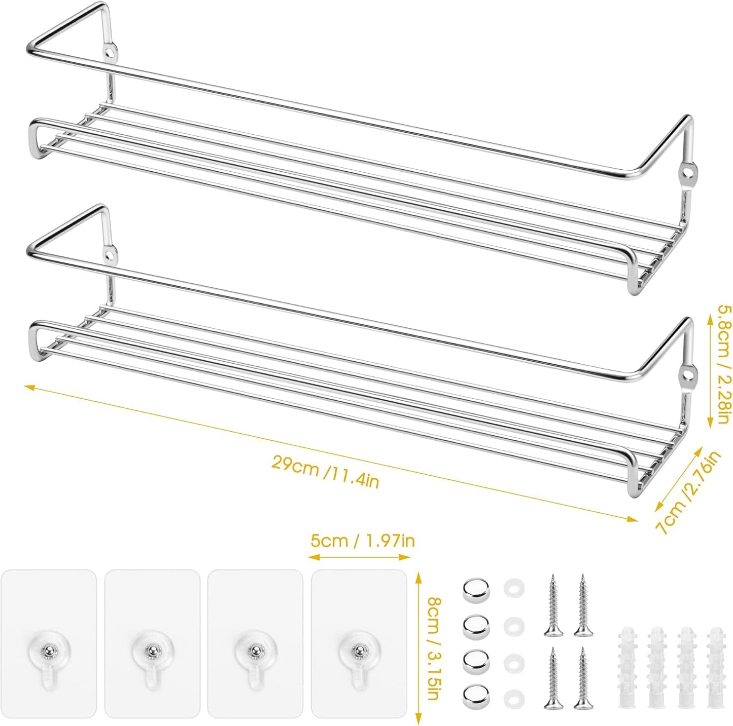 Lonian Spice Rack Organiser, 2-Tier Spice Shelf Storage Racks Wall Mounted for Kitchen Cabinet Pantry Door