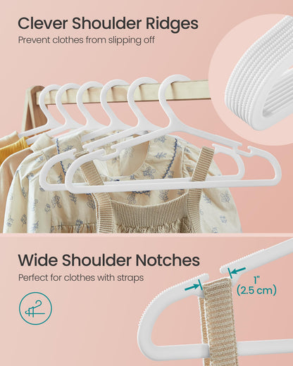 SONGMICS Kids Hangers 100 Pack, Plastic Baby Hangers for Closet, 14 x 7 Inches, for Children Aged 7-12 Years, Space-Saving, Non-Slip, Cloud White UCRP190W01