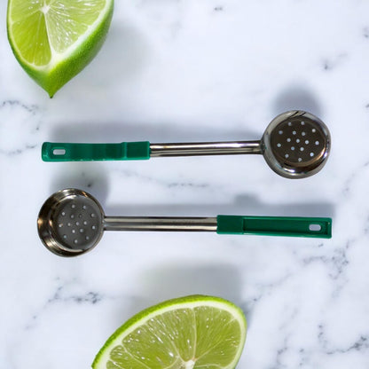 Habanerofire 4 Ounce Slotted Stainless Steel Portion Control Ladle Spoon for Measuring and Serving; Commercial Grade Serving Scoops [Pack of 2]
