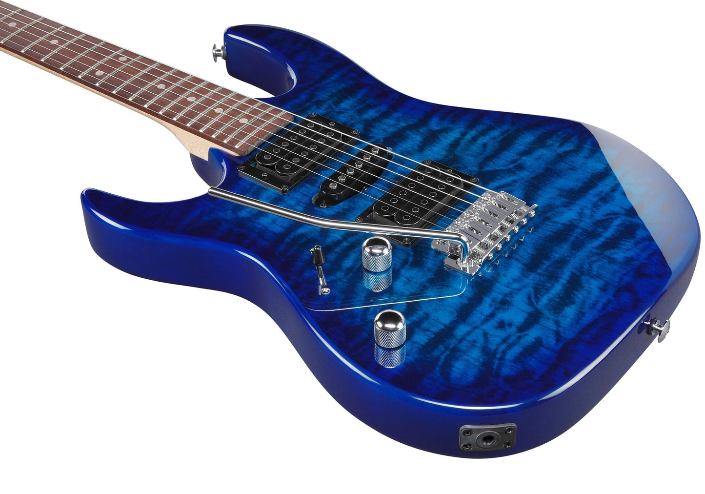 Ibanez GRX70QAL RG Gio Electric Guitar, Left Handed - Transparent Blue Burst Bundle with Amplifier, Gig Bag, Tuner, Cable, Picks, Austin Bazaar Instructional DVD, and Polishing Cloth