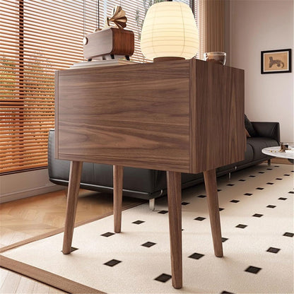 YUHUAWF Vinyl Record Holder Retro CD Display Cabinet with Concealed Drawer Wooden Vinyl Record Storage Shelf CD Holder(Walnut colour)