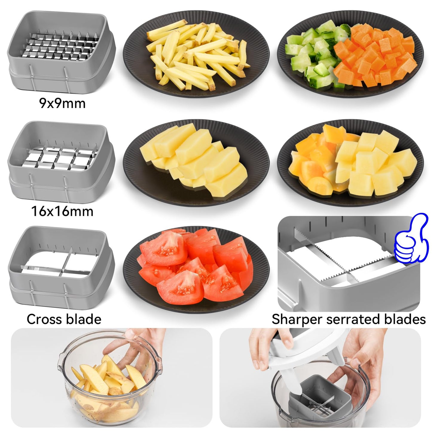 Vegetable Chopper Bowel Multi-functional 3 Interchangeable Blades Onion Chopper French Fry Cutter Veggie Dicer for Cucumber, Tomato, Zucchini, Carrot, Citrus