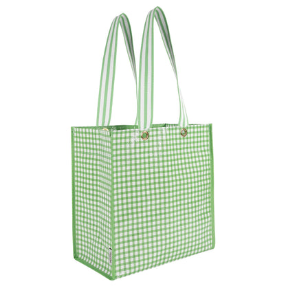 Martha Stewart Reusable Grocery Bag, Spacious 13 x 8 x 14 Shopping Bag for Groceries, Perfect for Shopping, Arcadian Green Gingham