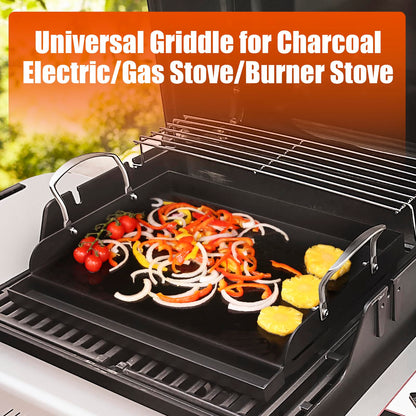 Griddle for Gas Grill, Cast Iron Griddle for Gas Grill & Stove Top, 17"x13" Flat Top Griddle Nonstick Grill Griddle Plate for Charcoal Outdoor Camping Cooking for Blackstone Style Flat Top Grill
