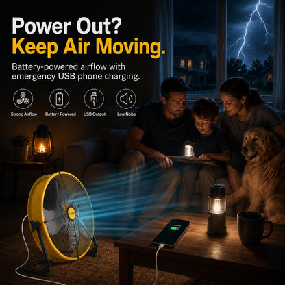 T-SUNUS 16" Battery Powered Floor Fan, 15600mAh Rechargeable Cordless Fan 2500 CFM High Velocity Airflow, Quiet Brushless Motor, 360° Adjustable Tilt for Home Garage Outdoor Patio RV Emergency Camping
