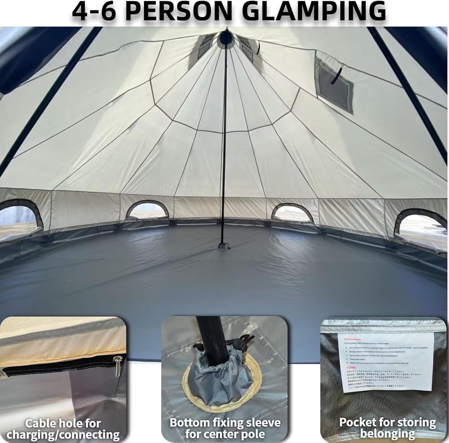 DANCHEL OUTDOOR B2 Portable Yurt with Sun Shelter for All Year Living, 4 Season Bell Tent 4 Person Family Camping Glamping Party 300D Oxford Khaki,4m/13ft