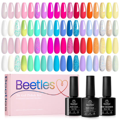 Beetles Halloween Gel Nail Polish - 39 Pcs Jelly Nail Set Glitter Changing Nail Polish Kit Treasure Box Collection with 3Pcs Base Matte and Glossy Top Soak Off Nails