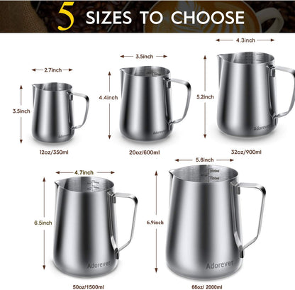 Milk Frothing Pitcher, 600ml 20oz Thicker Version Stainless Steel for Coffee Cappuccino Latte Art