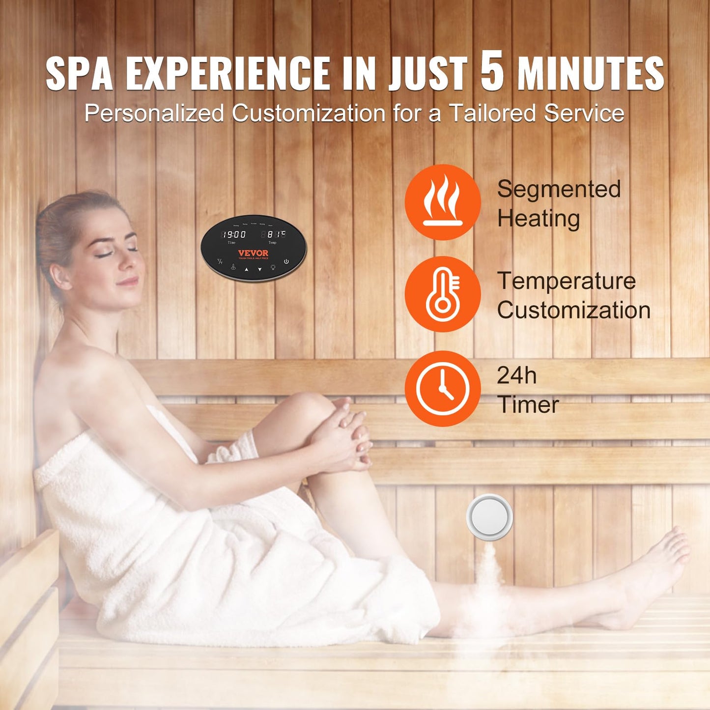 VEVOR Steam Shower Generator, 12 kW, Segmented Heating System with Temperature Customization & 24h Timer, Automatic Drainage Steam Bath Kit for Home Use