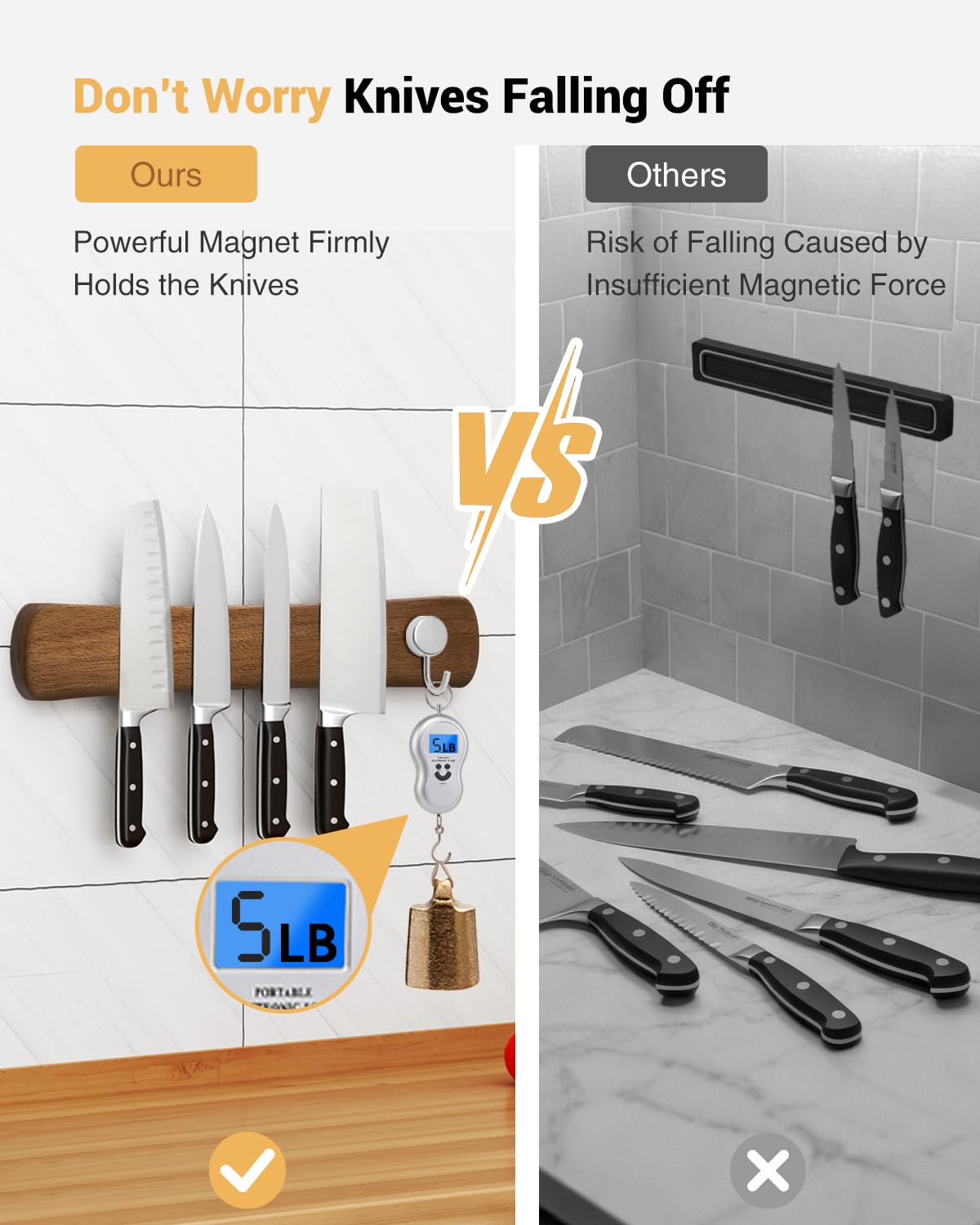 Swaitee Magnetic Knife Holder for Wall, 16 Inch Wood Knife Strip with Strong Magnetism, Kitchen Accessories Organizer, Housewarming Gifts for New Home, Storage Space Savers for Apartment/Rv/Farmhouse