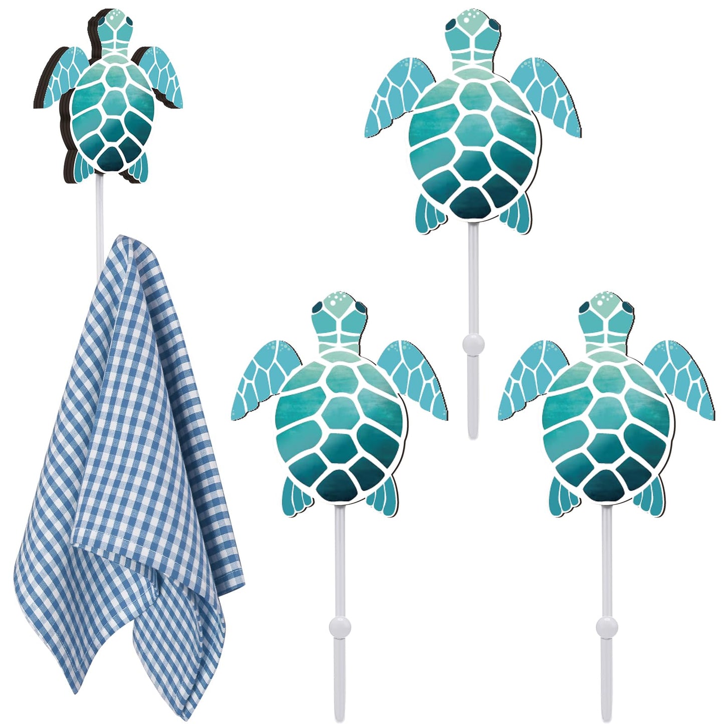 Weysat 4 Pcs Nautical Sea Turtle Wall Hooks Turtle Wall Mounted Key Holder Nautical Bathroom Decor Summer Rustic Decorative Hook for Living Room Bathroom
