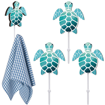 Weysat 4 Pcs Nautical Sea Turtle Wall Hooks Turtle Wall Mounted Key Holder Nautical Bathroom Decor Summer Rustic Decorative Hook for Living Room Bathroom