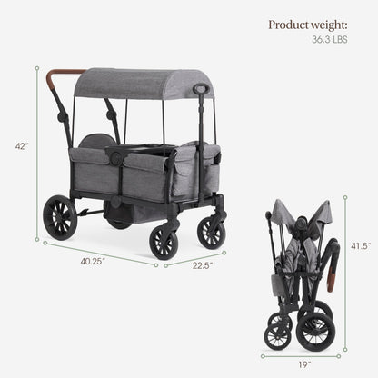 Evolur Trailblazer Wagon Double Stroller in Grey, Foldable Infant and Toddler Stroller Wagon, 5-Point Harness, Removable Canopy, All-Terrain Wheels, Spacious Storage for 2 Kids