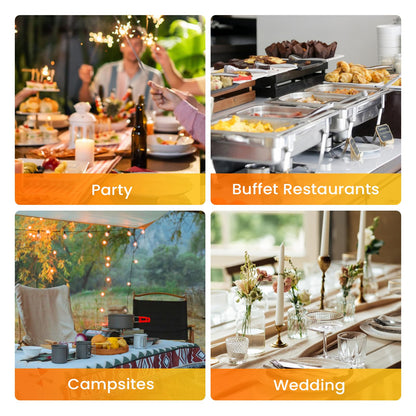 POWERFUEL Chafing Dishes for Buffet, 4 Pack 9QT Rectangular Stainless Steel Chafing Dishes Set with with 4 Serving Tongs, Serving Tray, Water Pan, Stand, Fuel Holder for Party, Gathering, Wedding