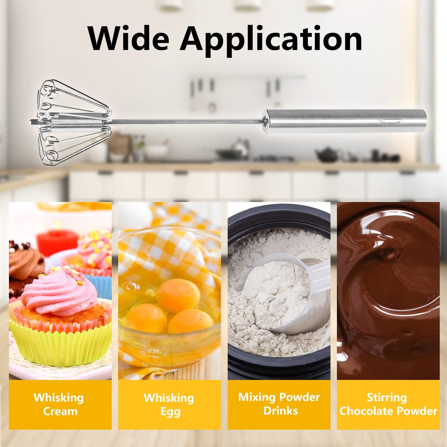 Newness Egg Whisk, [2 Pack 10in & 12in] Stainless Steel Hand Push Whisk Blender for Home - Versatile Tool for Egg Beater, Milk Frother, Hand Push Mixer Stirrer - Kitchen Utensil for Blending, Whisking