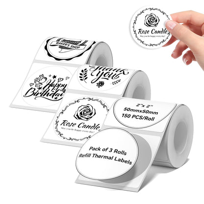 3 Rolls Round White Labels for NIIMBOT B1 B21 B3S K3 Label Maker, 2'' x 2'' (50x50mm) Printer Labels, Food Labels for Jars, Personalized Editable Labels for Home/School/Office
