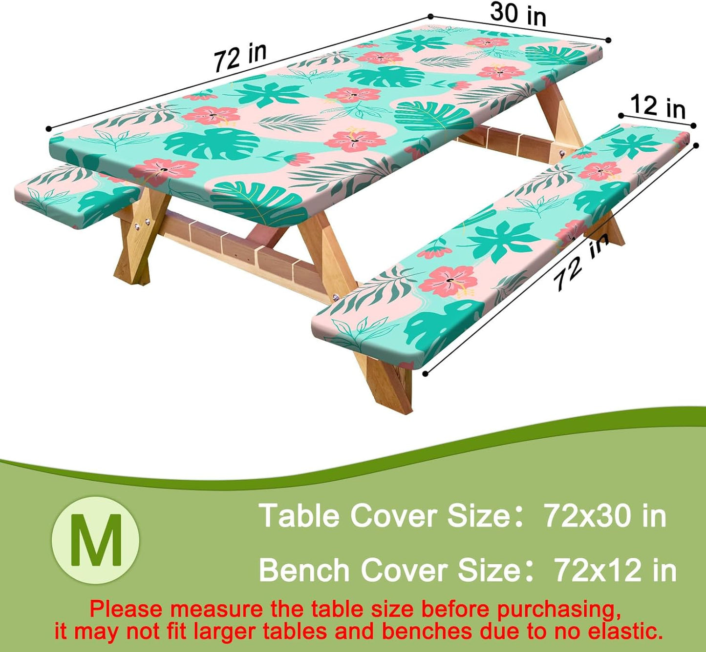 HobbLab Rv,72in,Teal Picnic Table Cover with Bench Covers Portable Table Cloth Built-in Storage Pocket Fitted