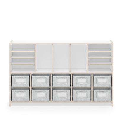 Guidecraft EdQ Shelves and 10 Bin Storage Unit- White: Display Shelf Storage Organizer for Home, School and Office; Wooden Book Cubby and Toy Shelf