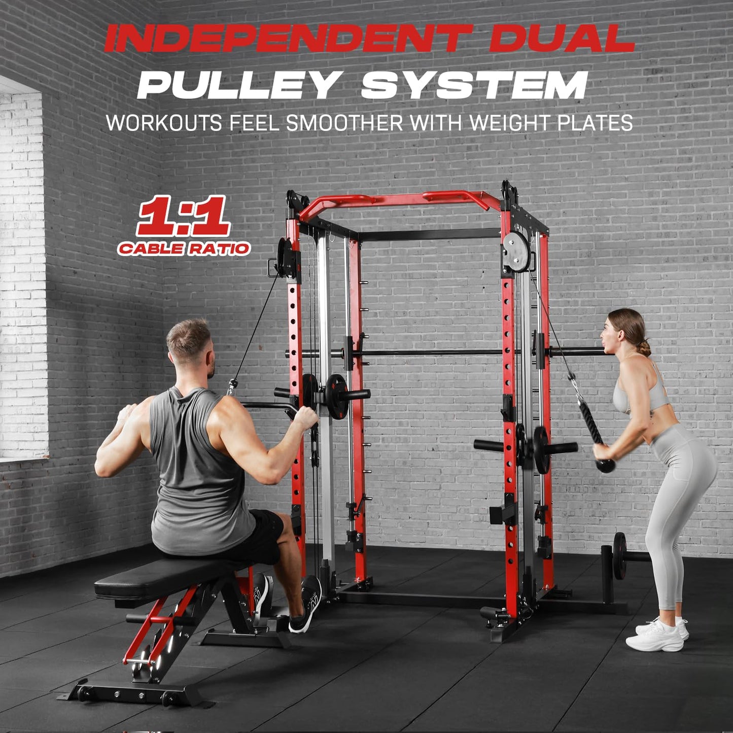 Roygym Power Cage Home Gym, Dual Pulley Cable Crossover System, All-in-One Squat Power Rack with Strength Training Attachments for Full-Body Workouts