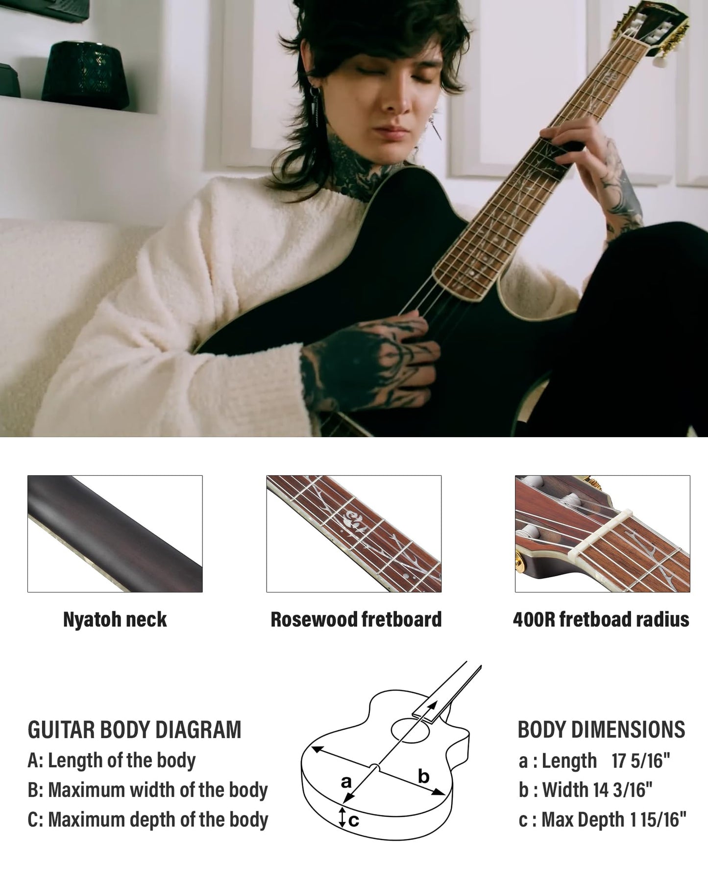 Ibanez TOD10N Tim Henson Nylon Acoustic-Electric Guitar - Transparent Black Flat Bundle with Case, Tuner, Strap, Strings, Picks, Austin Bazaar Instructional DVD, and Polishing Cloth