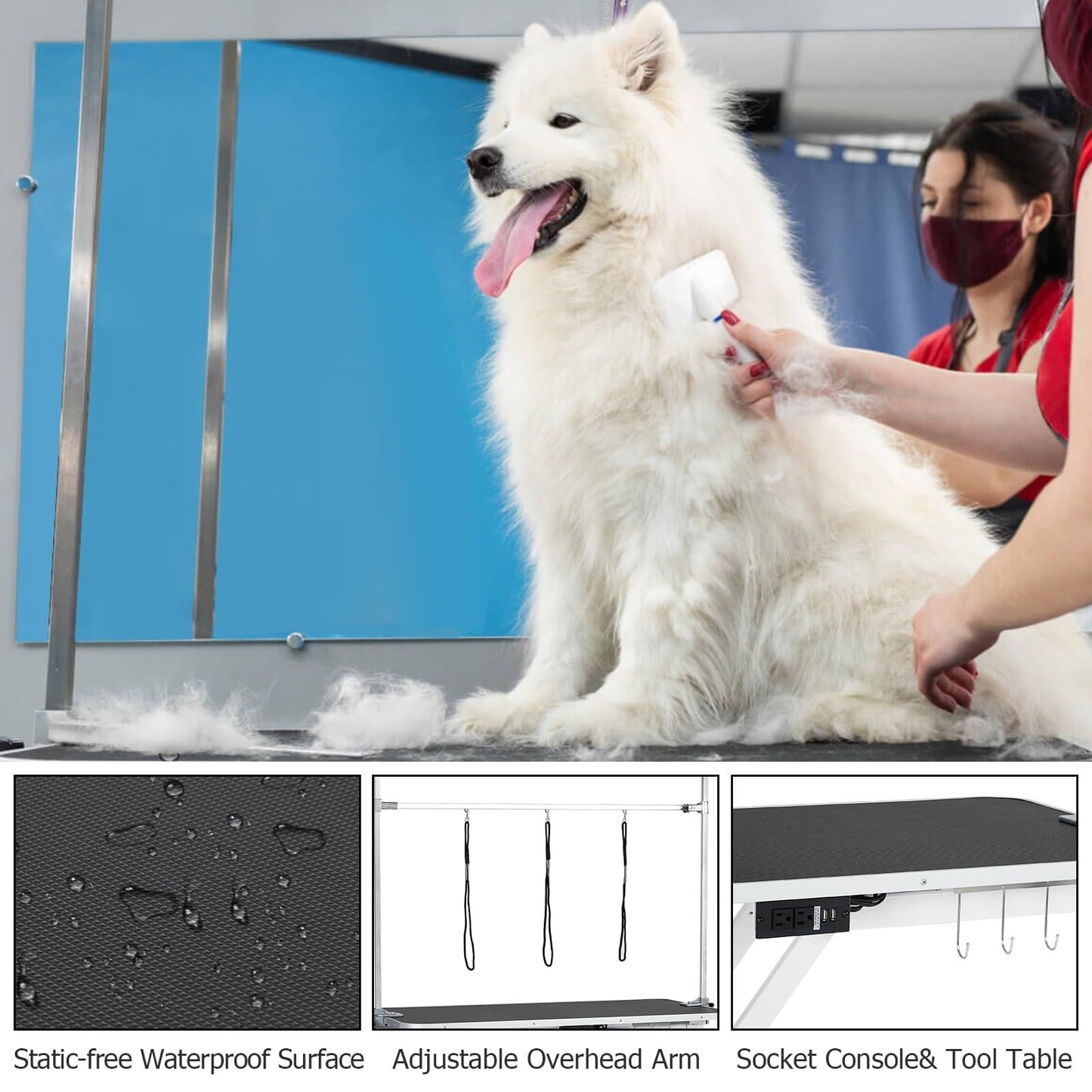 SierraSquad 47'' Hydraulic Dog Grooming Table for Large/Small Dogs, Electric Adjustable Height Pet Grooming Table At Home, Large Dog Grooming Table, Maximum Capacity Up to 264Lb, White