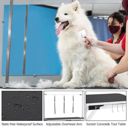 GAOMON 47" Electric Hydraulic Dog Grooming Table - Heavy Duty, 9.4"-39.7" Height Adjustable Grooming Table With 264 Lbs Load Capacity, Non-Slip Waterproof Surface for Pet/Dogs/Cats, White