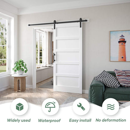 Fredbeck 38x84 inch White Barn Door with 6.6 FT Sliding Door Hardware Kit Included & Handle,MDF,Solid PVC Surface,DIY Assembly,5-Panel,Fit 35in-37in Opening