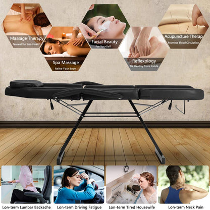COZYSWAN Massage Salon Chair Bed Adjustable 3-Section Massage Table Facial Esthetician Bed, Spa and Salon Facial Chair, Tattoo Chair with Hydraulic Stool for Beauty Parlor Household, Black