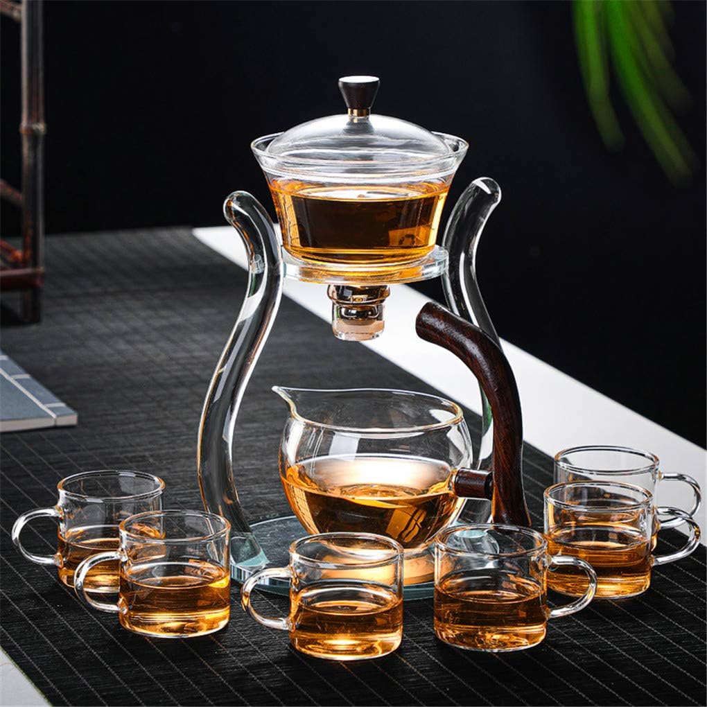 Set Aoheuo Lazy Kungfu Glass Tea Water Diversion Rotating Cover Bowl Semi-Automatic Glass Teapot Suit (crystal glass)