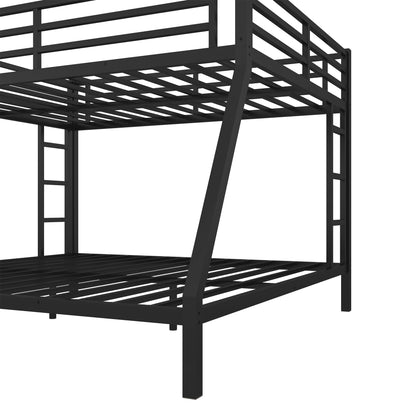 Bellemave Queen Over King Bunk Bed for Adults, Queen Over King Bunk Beds Frame with 2 Side Ladder and Full Length Guardrail, Easy Assemble Bunkbeds, Noise Reduced, Mattress Not Included, Black