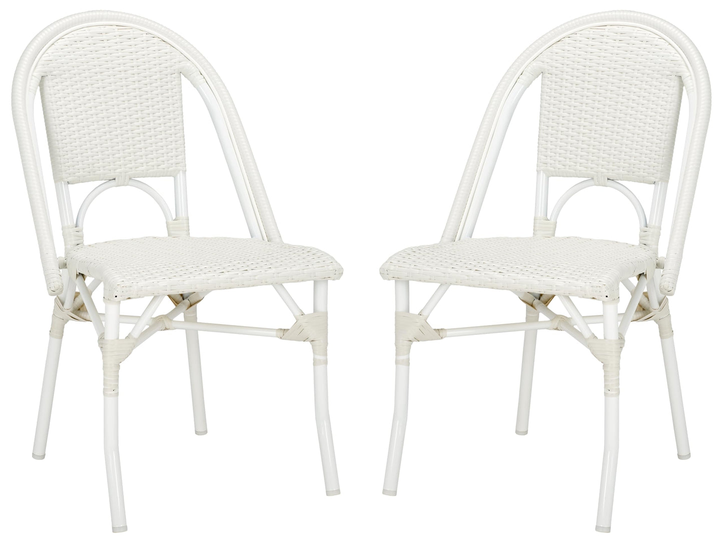 SAFAVIEH Outdoor - Torino Bistro Chair Set of 2 - White - Faux Wicker & Aluminum Frame - Bistro Side Chair Design - Ideal for Patio, Deck, Sunroom, Dining Area, 18" Seat Height (PAT7550C-SET2)