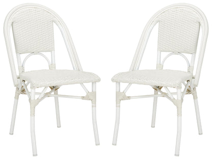 SAFAVIEH Outdoor - Torino Bistro Chair Set of 2 - White - Faux Wicker & Aluminum Frame - Bistro Side Chair Design - Ideal for Patio, Deck, Sunroom, Dining Area, 18" Seat Height (PAT7550C-SET2)