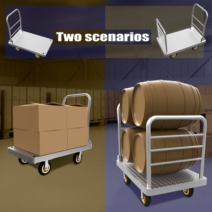 Lomive 2IN1 48"×24" Platform Truck Cart 2650lbs Heavy Duty Flatbed Cart Dolly w/Detachable Rear Guardrail and Swivel Casters, Push Cart, Work Gloves 2Pairs & 1 Bunge Cord Included