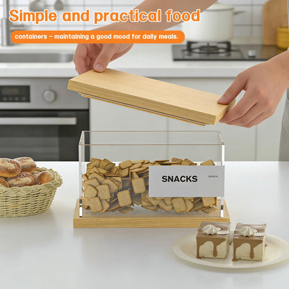 Liitrton Bamboo Food Dispenser 2 PCS -1.2L Airtight Cereal Containers with Bamboo Lids & 12 Labels, Kitchen Pantry Organizers and Storage for Cereal Flour Snack Sugar Storage Container