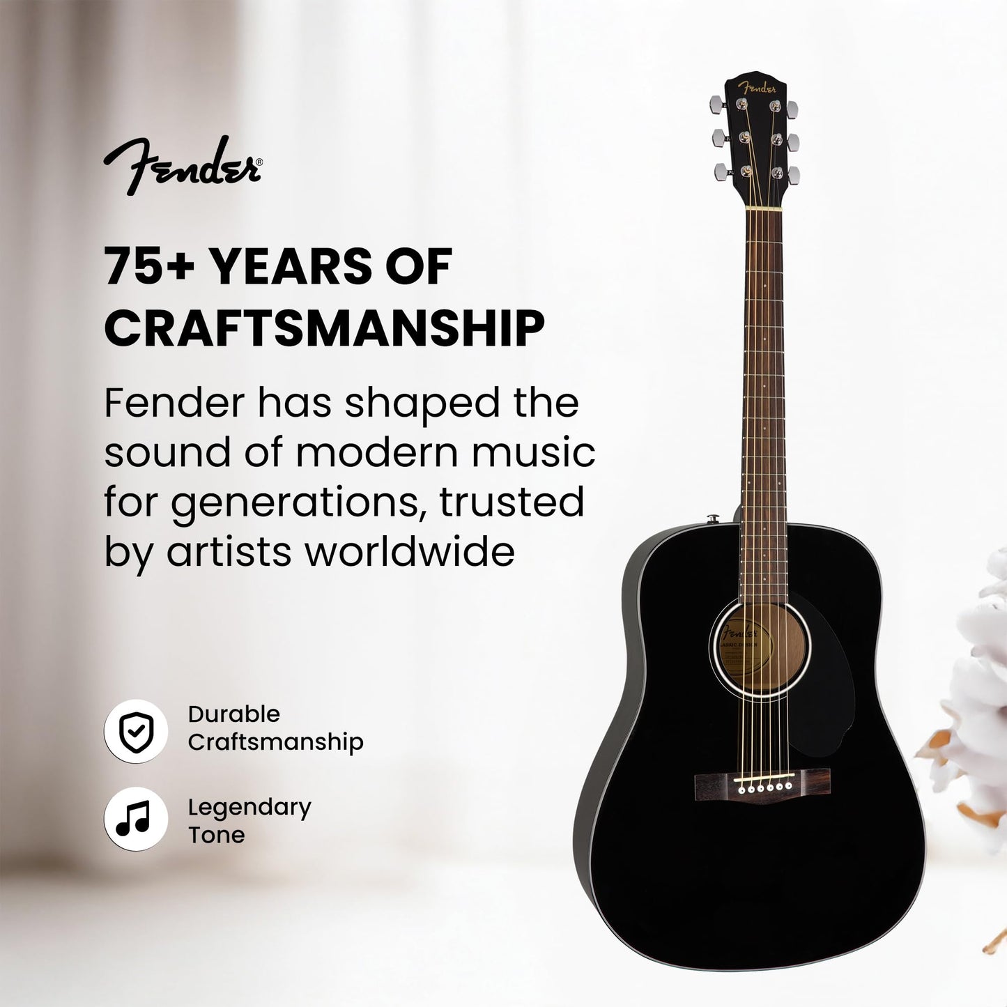 Fender CD-60S Solid Top Dreadnought Acoustic Guitar - Black Bundle with Hard Case, Tuner, Strap, Strings, Picks, and Austin Bazaar Instructional DVD