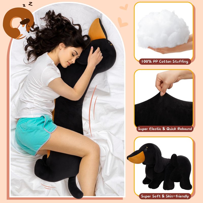 MorisMos Dachshund Stuffed Animal Plush 4ft, 43'' Long Weiner Dog Body Pillow for Kids Adults, Lifelike Weiner Dog Toy Designed in NYC, Realistic Black Dachshund Gift for Girl Boy Toddler Women