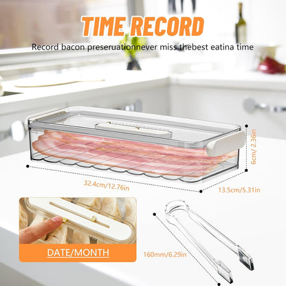 BigKing Bacon Container with Tongs, BPA Free Refrigerator Lunch Meat Keeper, Airtight Fridge Organizer with Lids