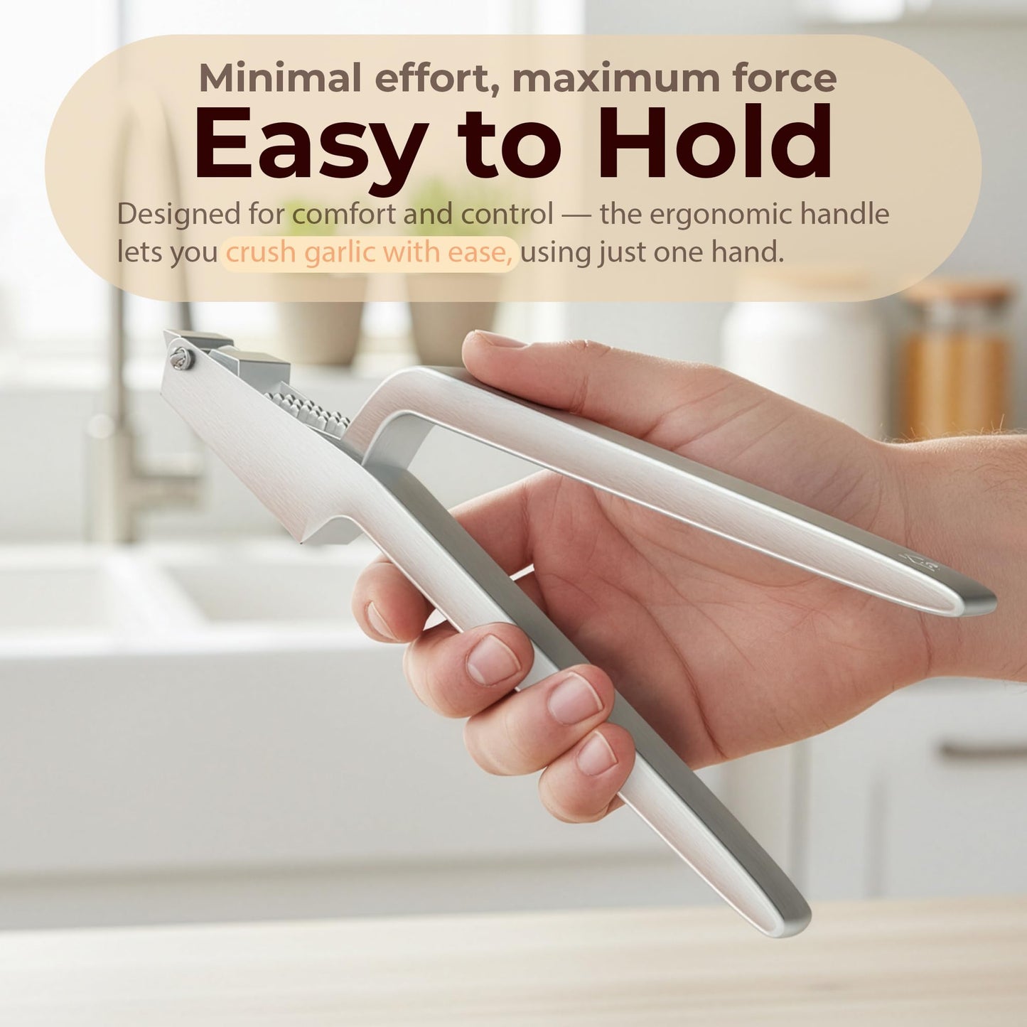 No Peeling Required, 100% Stainless Steel Garlic Press – Odor-free Cleaning, Rust Proof, Detachable Handle, Fine Mincer, 5 years Guarantee, Dishwasher safe garlic crusher tool, Moledor de ajo